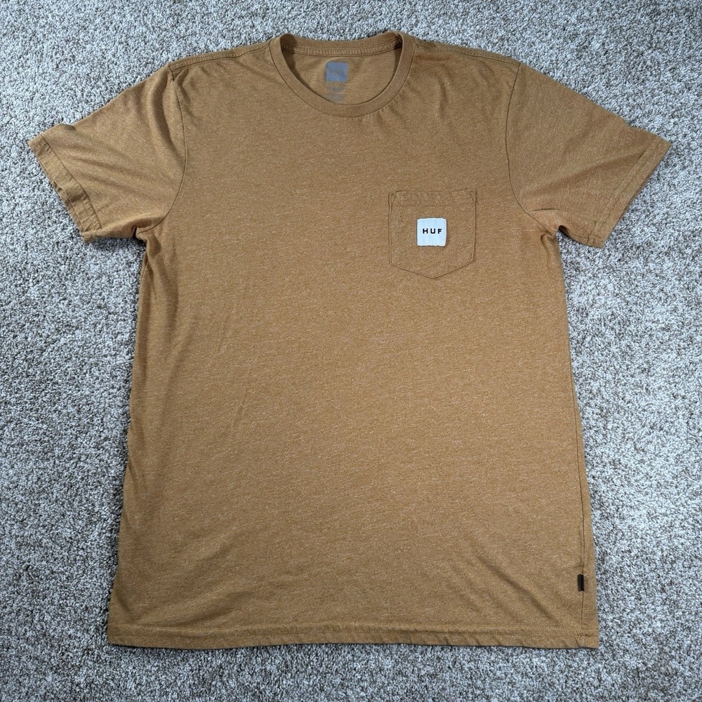 HUF Men's Size L Burnt Orange Logo‎ Single Pocket Short Sleeve T Shirt